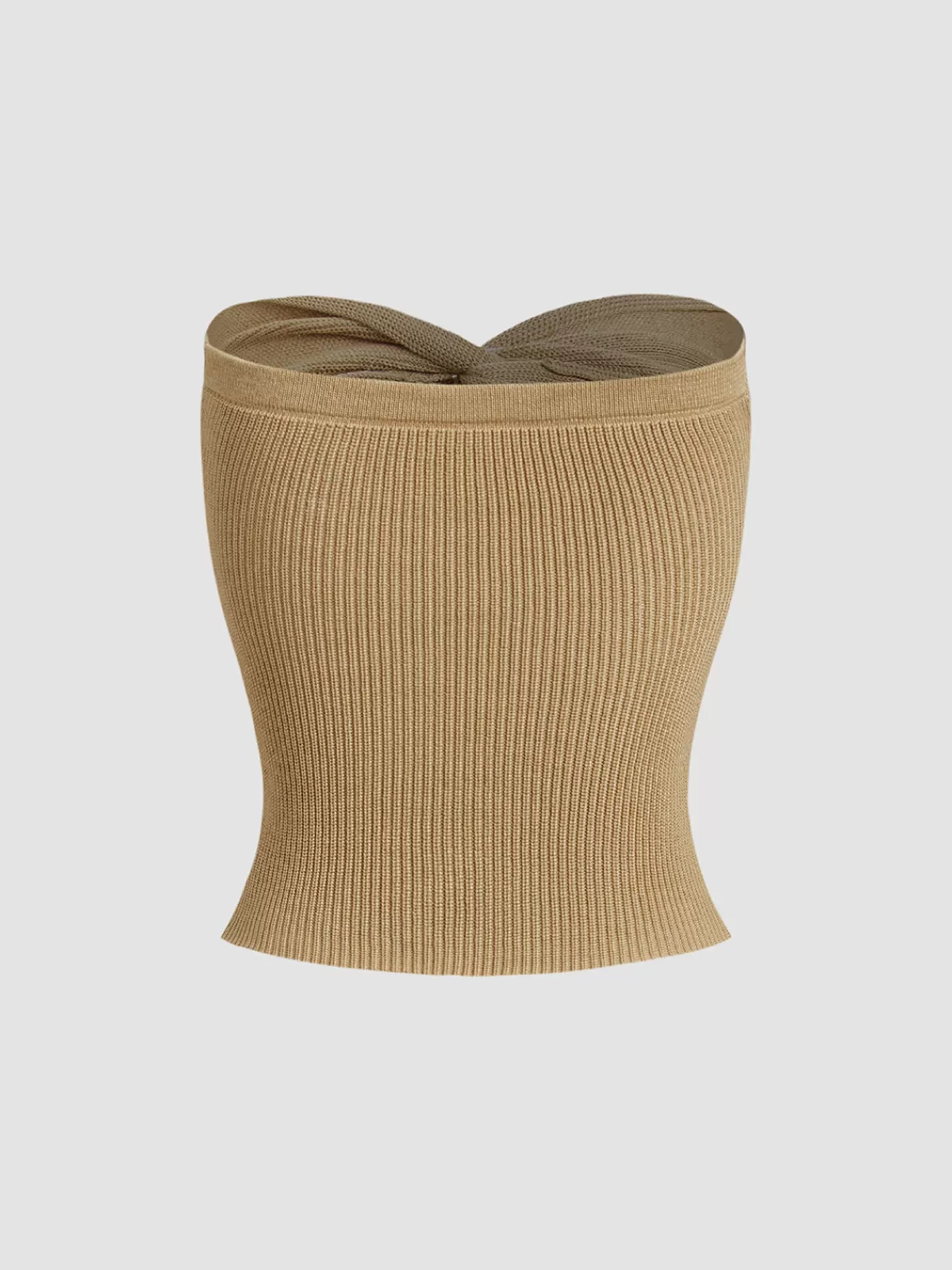 COMMENSE Sweetheart Twist Ribbed Crop Tube Strapless Top Khaki Store