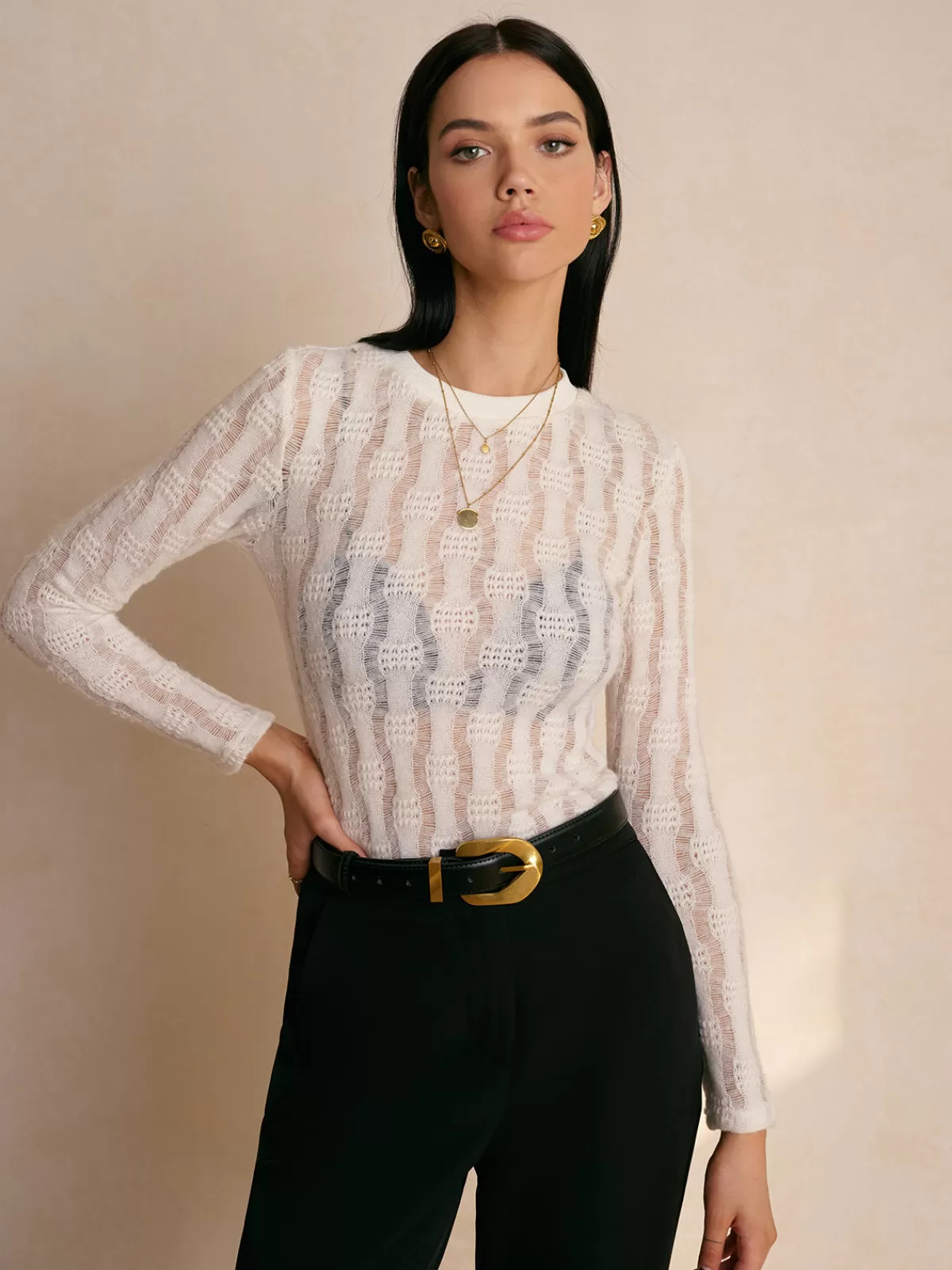 COMMENSE Textured Semi-Sheer Slim T-Shirt White Outlet