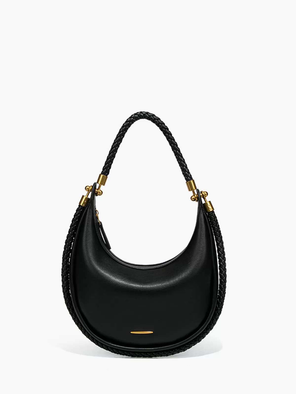 COMMENSE Top Woven-Handle Crescent Bag Black Outlet