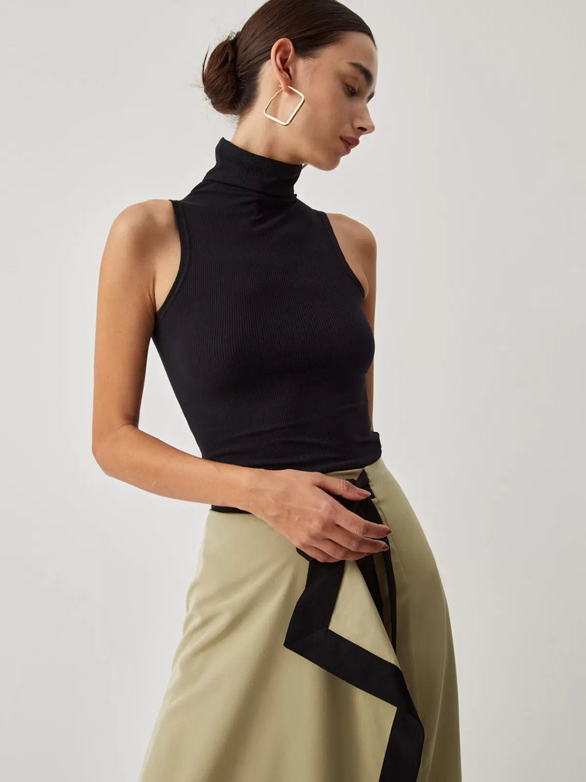 COMMENSE Turtleneck Rib Top Black Online