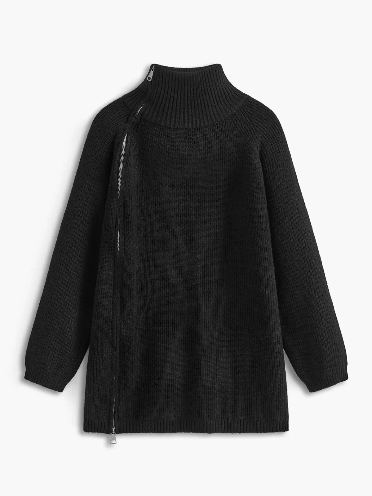 COMMENSE Turtleneck Side Zipper Knit Top Black Clearance