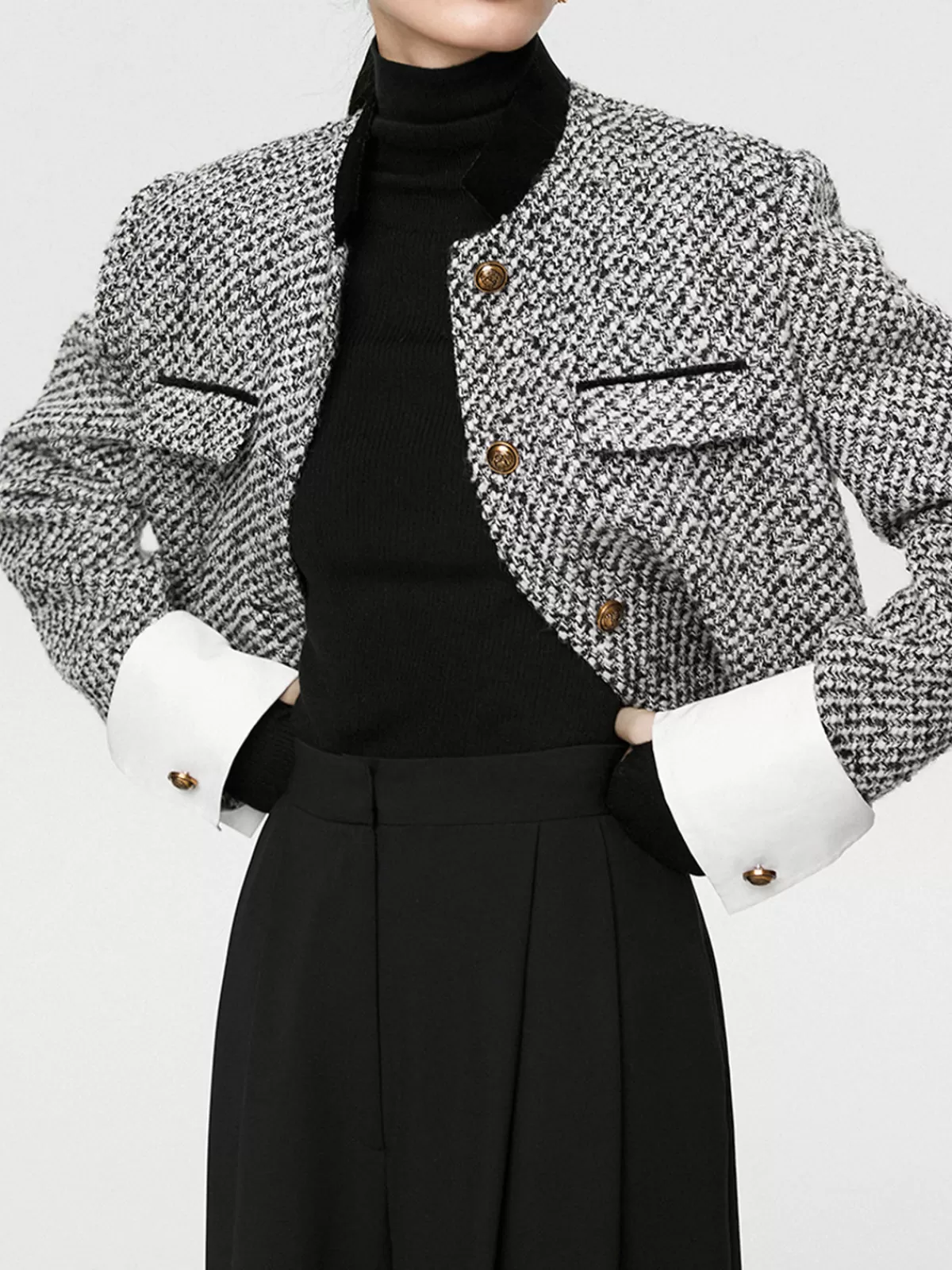 COMMENSE Tweed Boucle Crop Blazer Black Sale