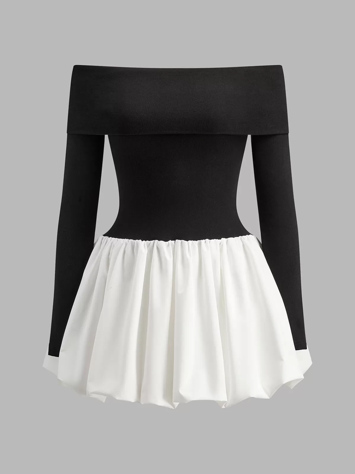 COMMENSE Two Tone Off Shoulder Bubble Short Dress BlackandWhite Cheap