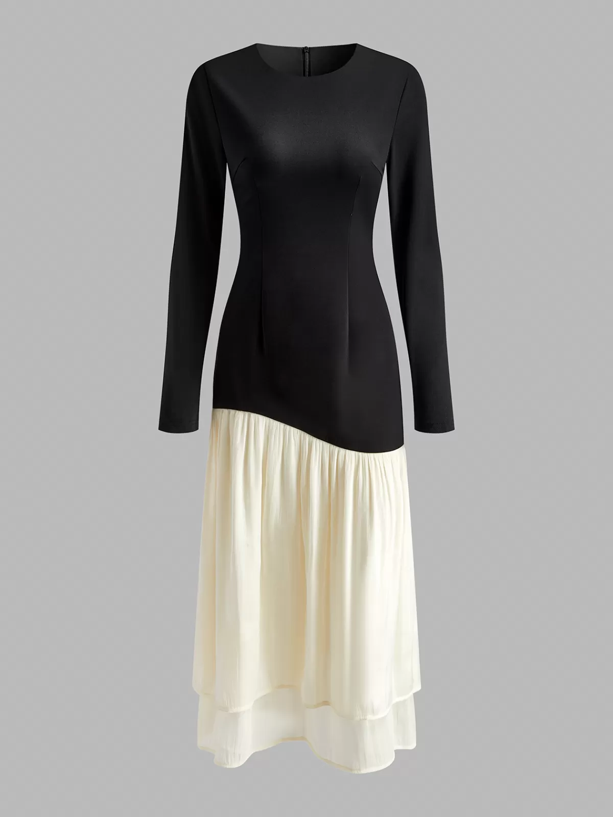 COMMENSE Two Tone Panel Pleated Dress Black Hot