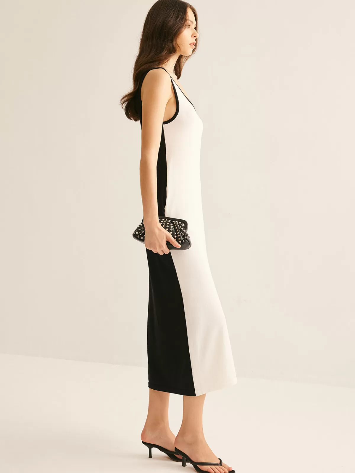 COMMENSE Two Tone Panel Pockets Tank Dress BlackandWhite Store