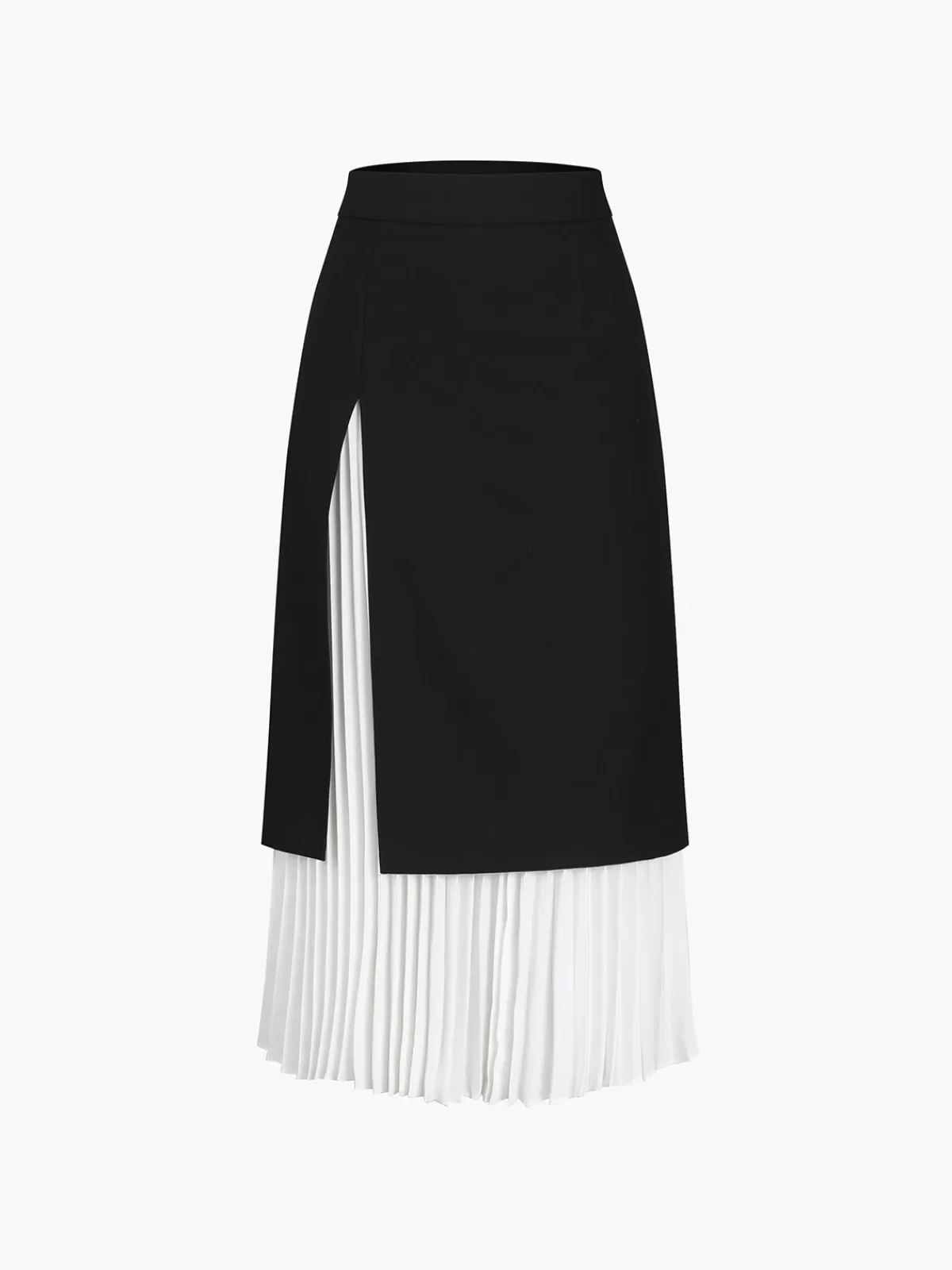 COMMENSE Two Tone Pleated Long Skirt Black Fashion