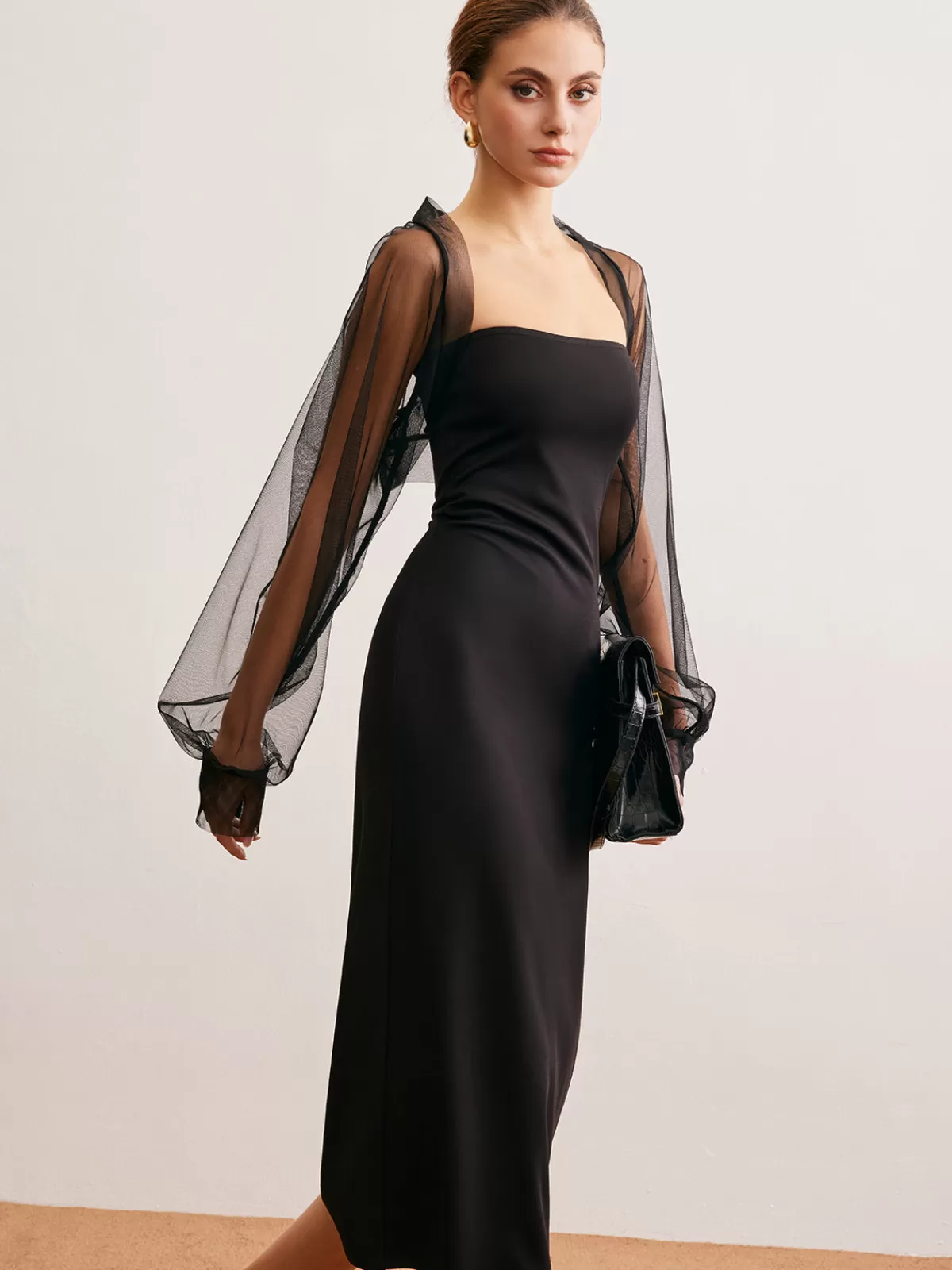 COMMENSE Two-Piece Sheer Shrug Jersey Tube Dress Black Outlet