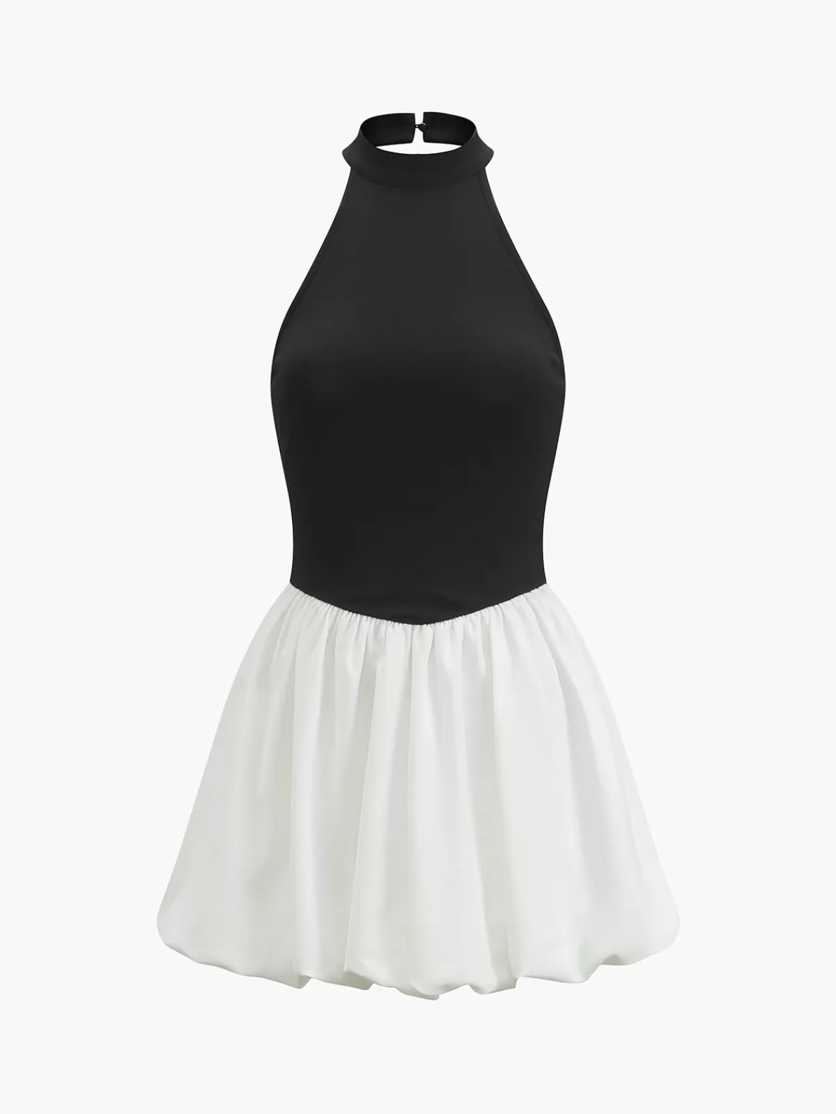 COMMENSE Two-Tone Halter Puff Short Dress BlackandWhite Best Sale