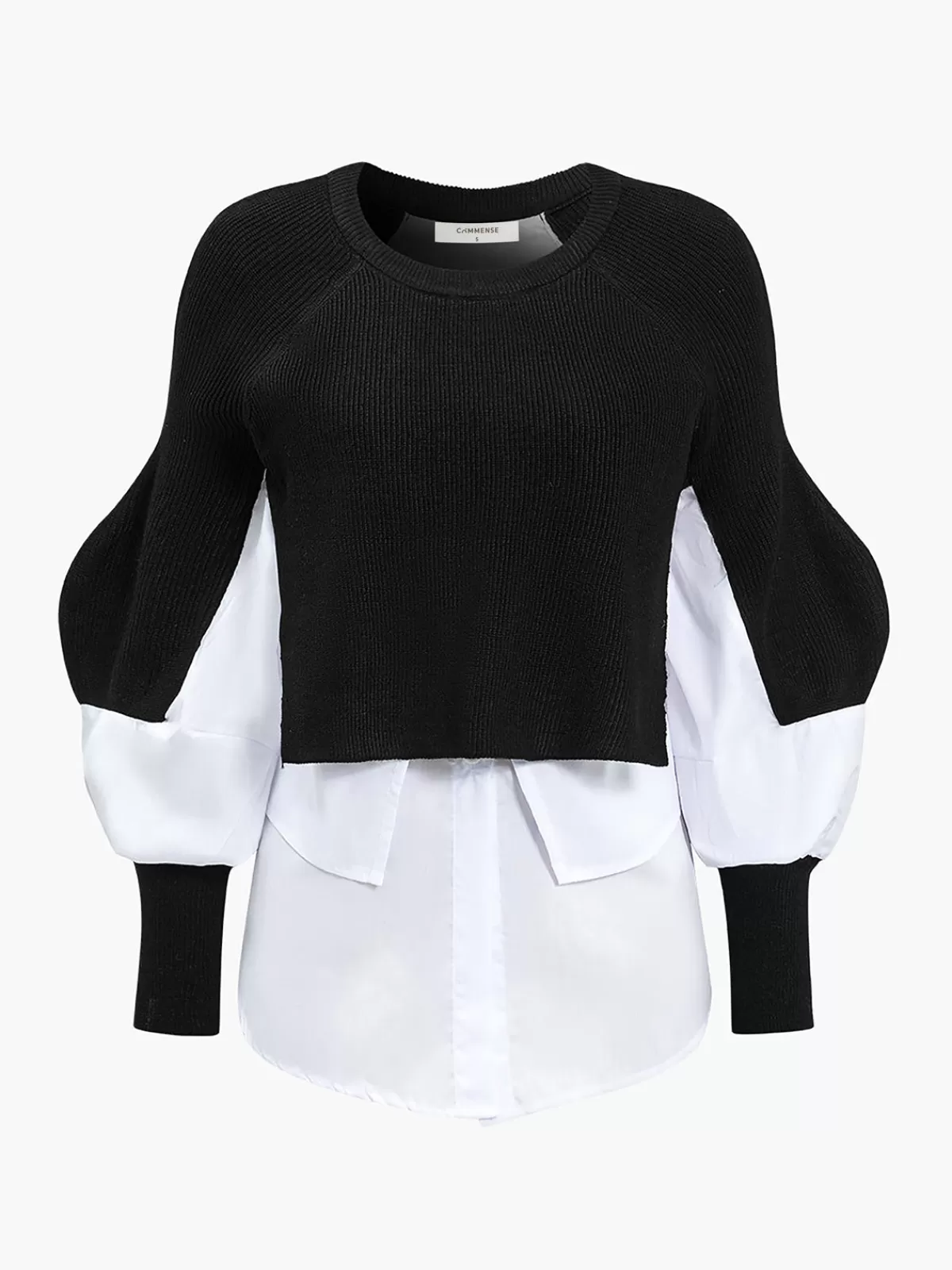 COMMENSE Two-Tone Panel Knit Top Black Clearance