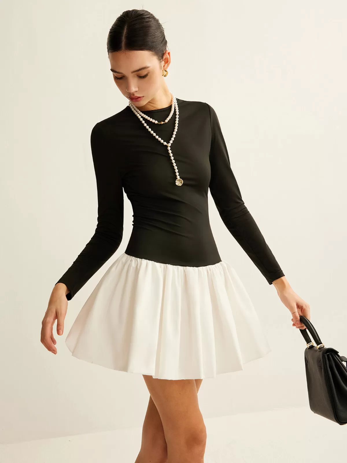 COMMENSE Two-Tone Panel Slim Dress Black Sale