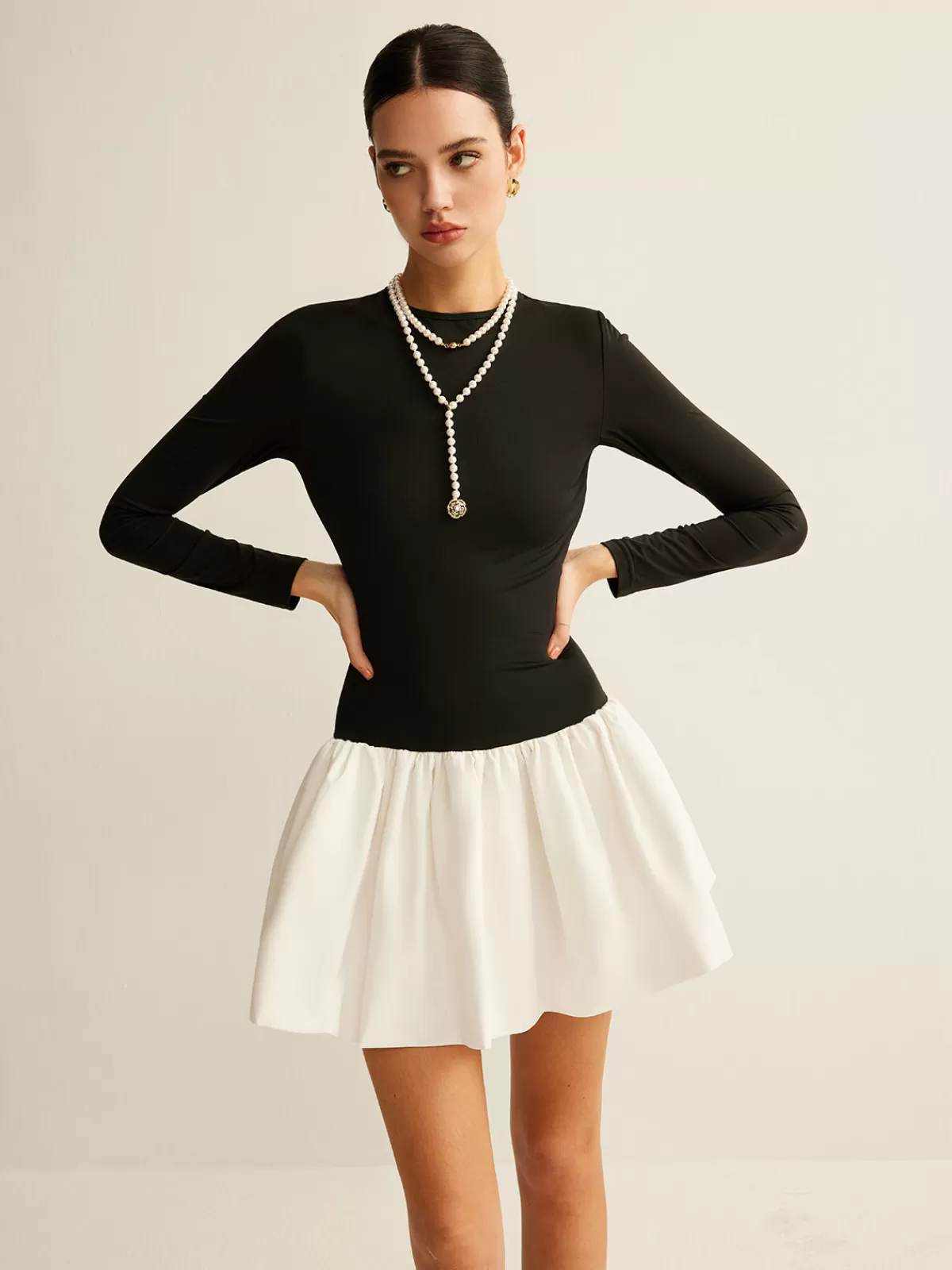 COMMENSE Two-Tone Panel Slim Dress Black Sale