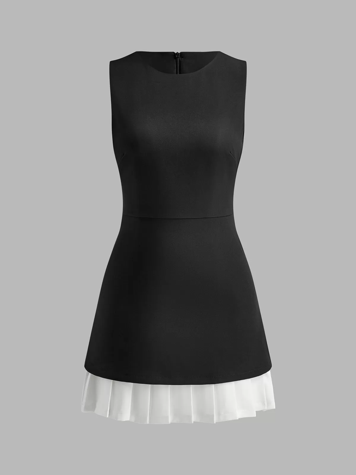 COMMENSE Two-Tone Sleeveless Pleated Short Dress Black Outlet