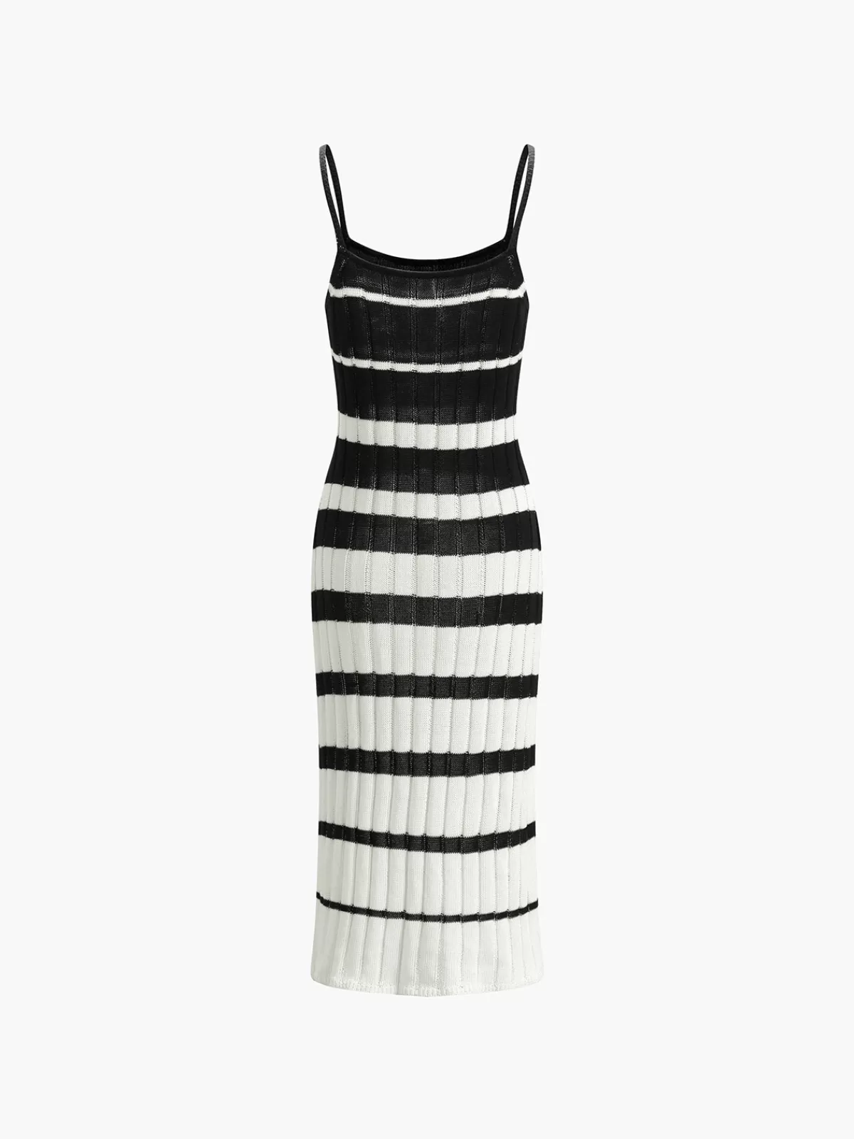 COMMENSE Two-Tone Striped Midi Sweater Dress BlackandWhite Outlet