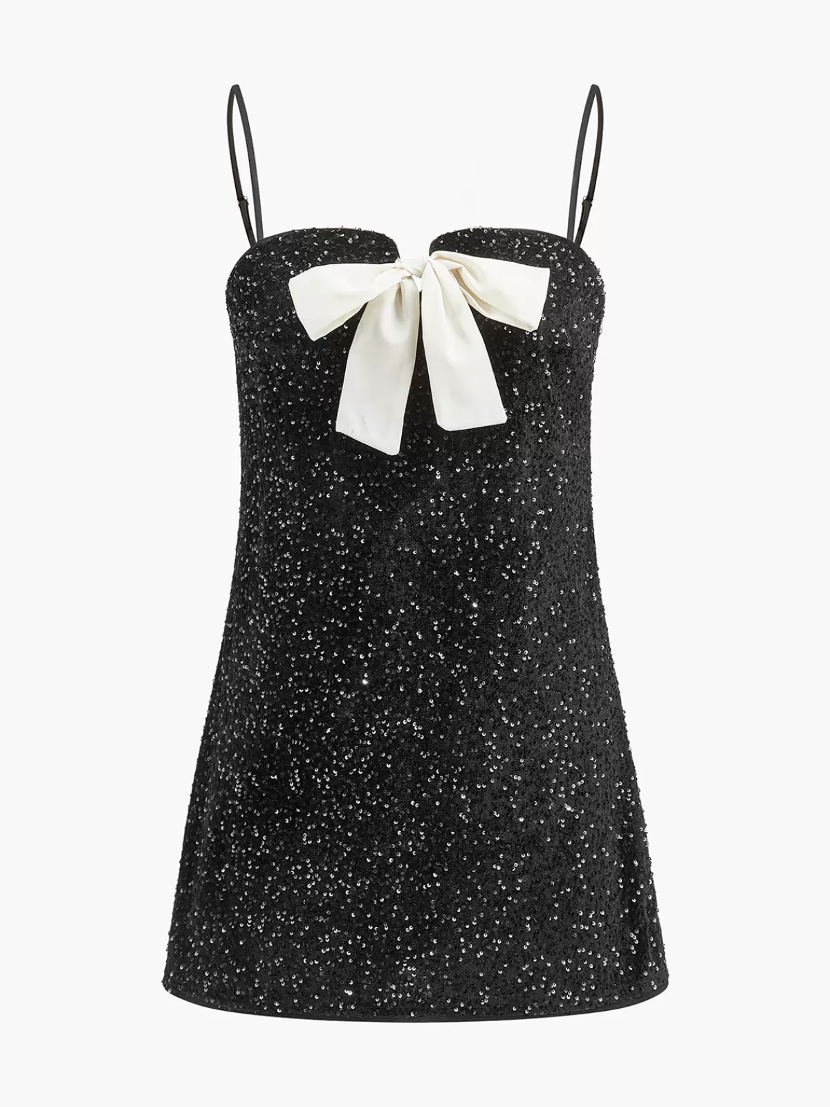 COMMENSE Velvet Sequins Bow Cami Dress Black New