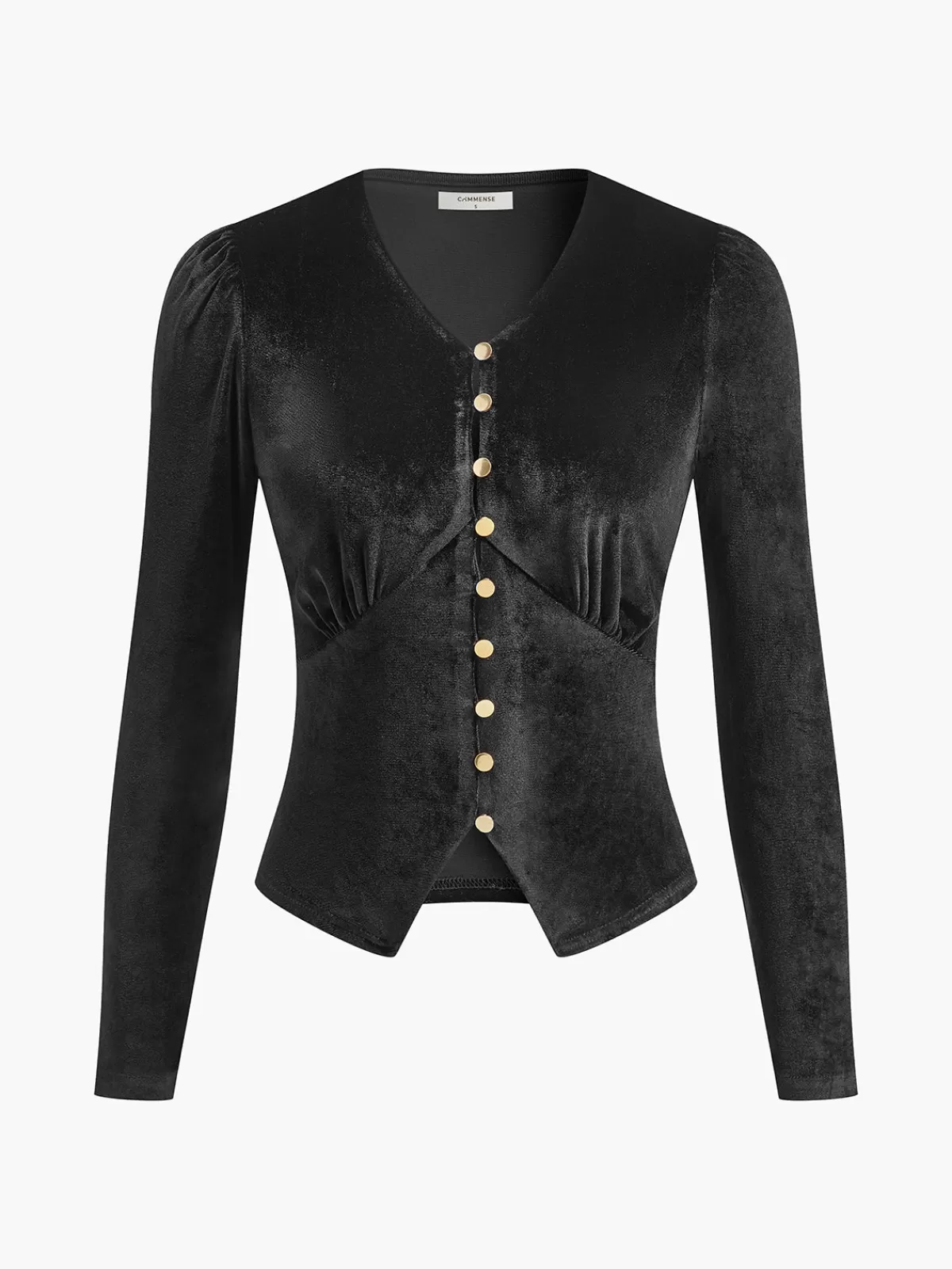 COMMENSE Velvet Split Button Top Black Best