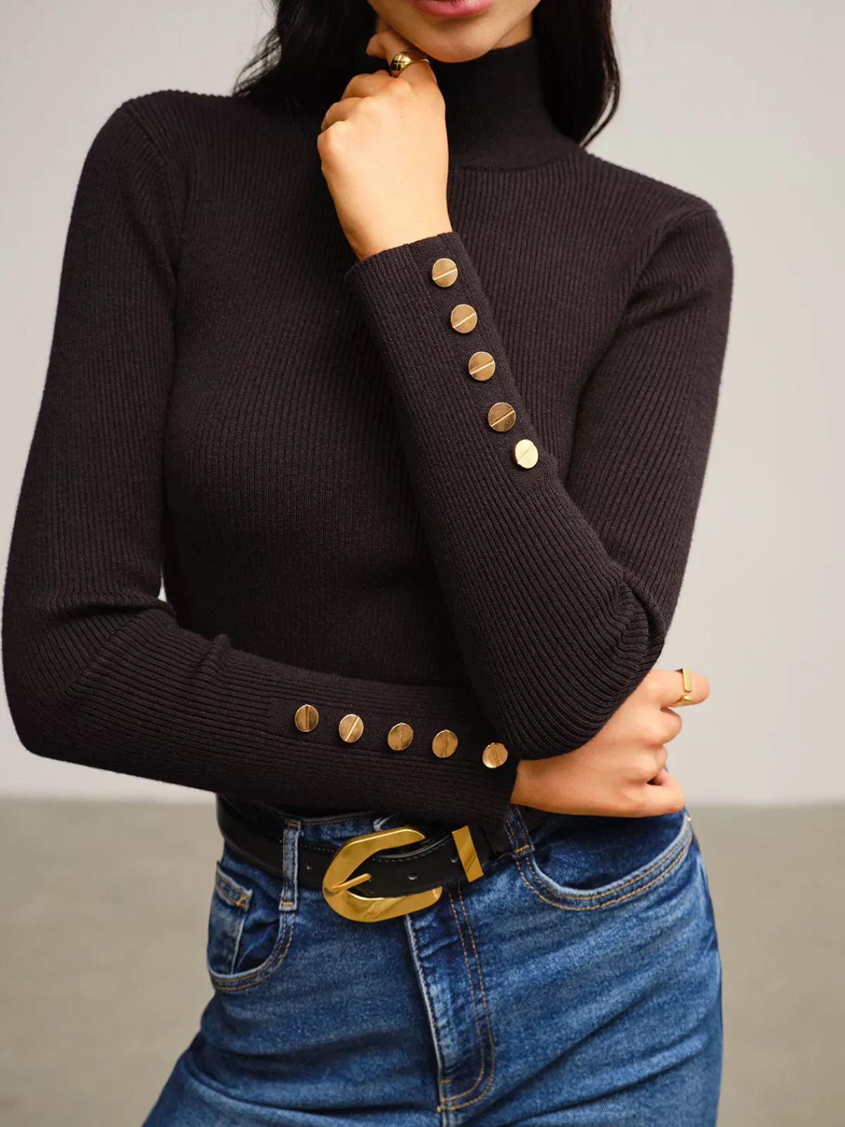 COMMENSE Versatile Mock Neck Skinny Sweater Black Hot