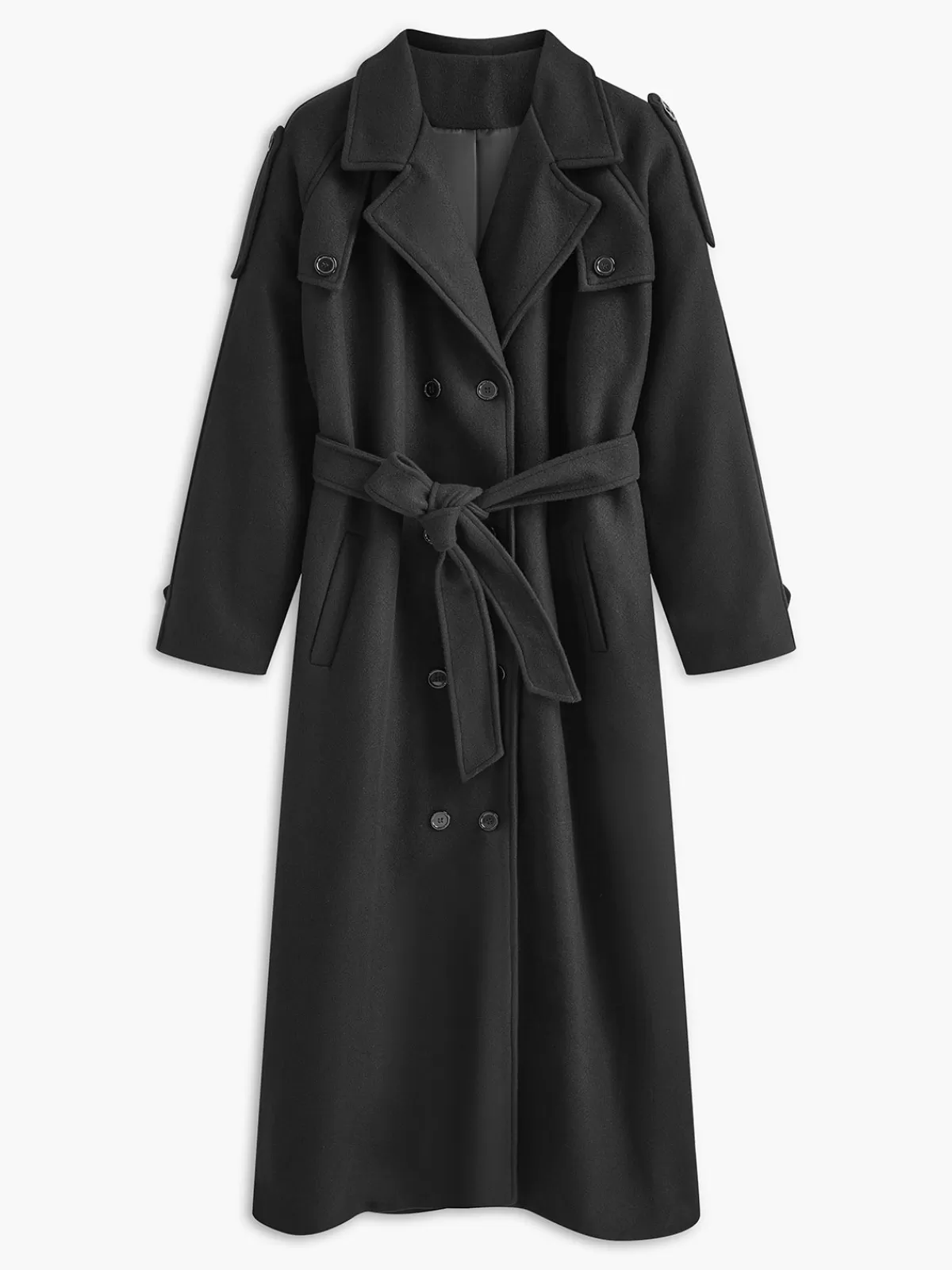 COMMENSE Versatile Plain Belted Long Coat Black Fashion