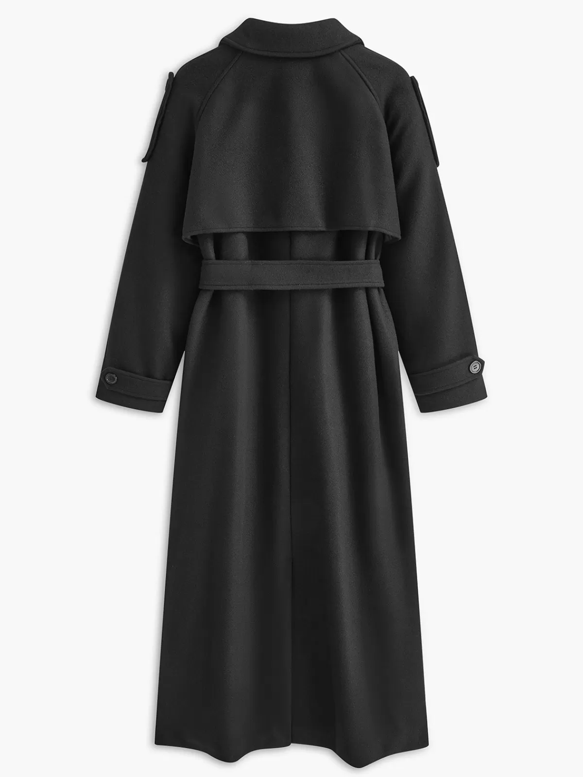 COMMENSE Versatile Plain Belted Long Coat Black Fashion