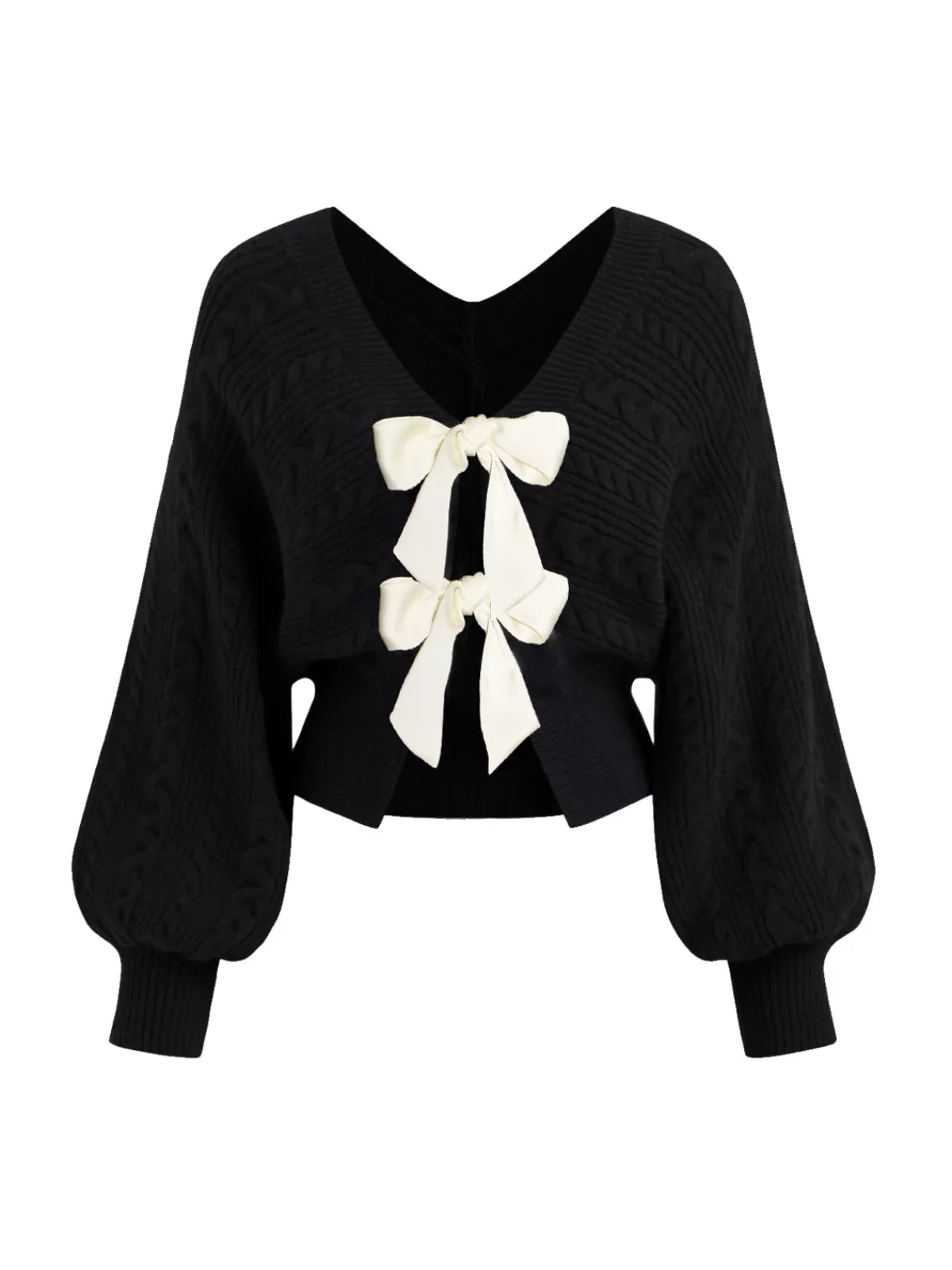 COMMENSE V-Neck Bow Front Twist Cardigan Black Hot