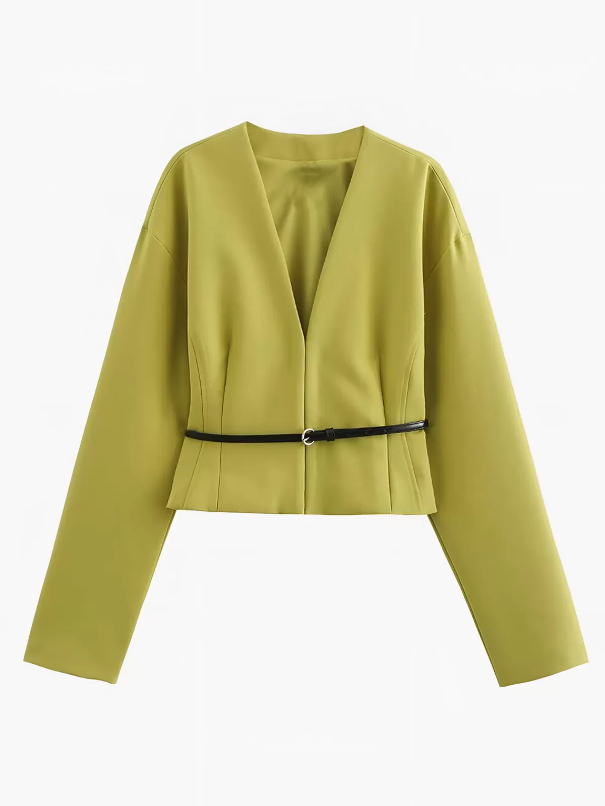 COMMENSE V-Neck Slim Belted Blazer Green Cheap