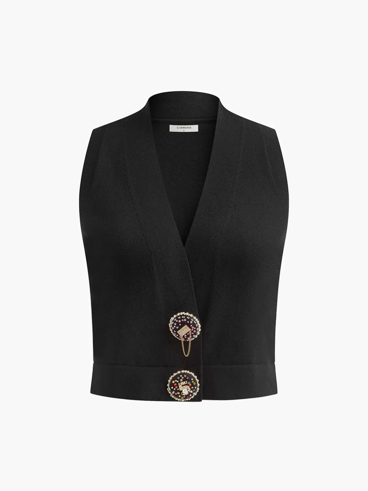 COMMENSE Wool-Blend Rhinestone-Button Sweater Vest Black Store